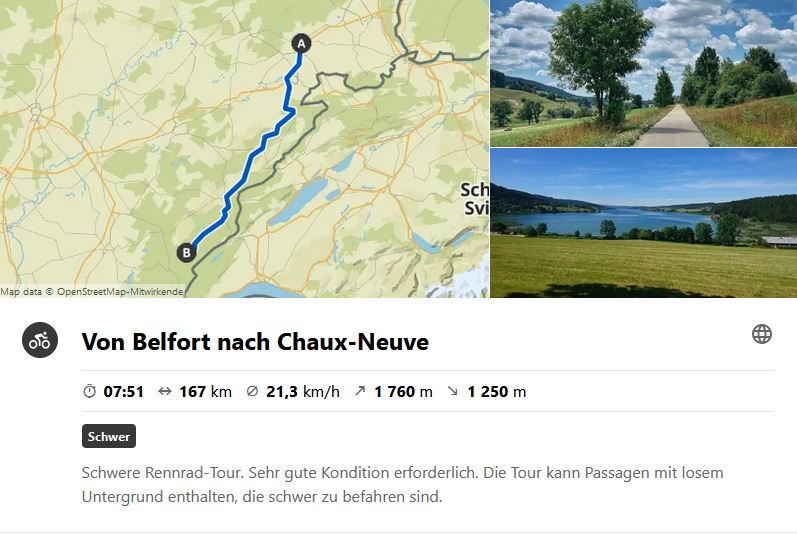 Etappenfahrt zum Mont Ventoux: 2. Etappe von Belfort nach Chaux-Neuve